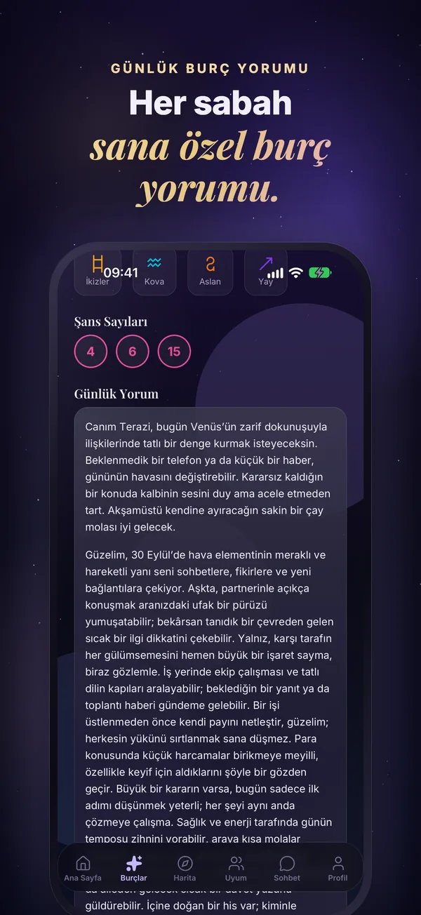 Günlük burç yorumu ekranı